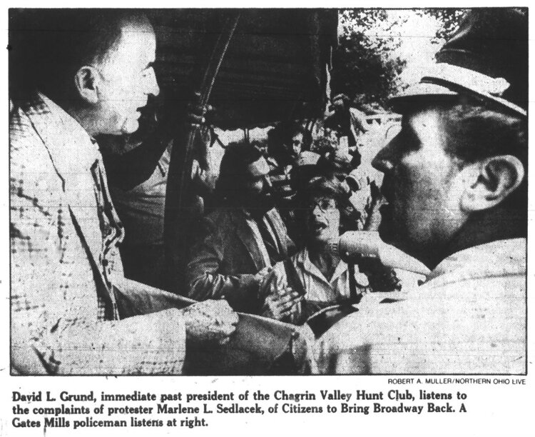 《诚实商人》报道了1982年4月的一次七叶树林地社区大会抗议活动，抗议者破坏了SOHIO董事会会议。